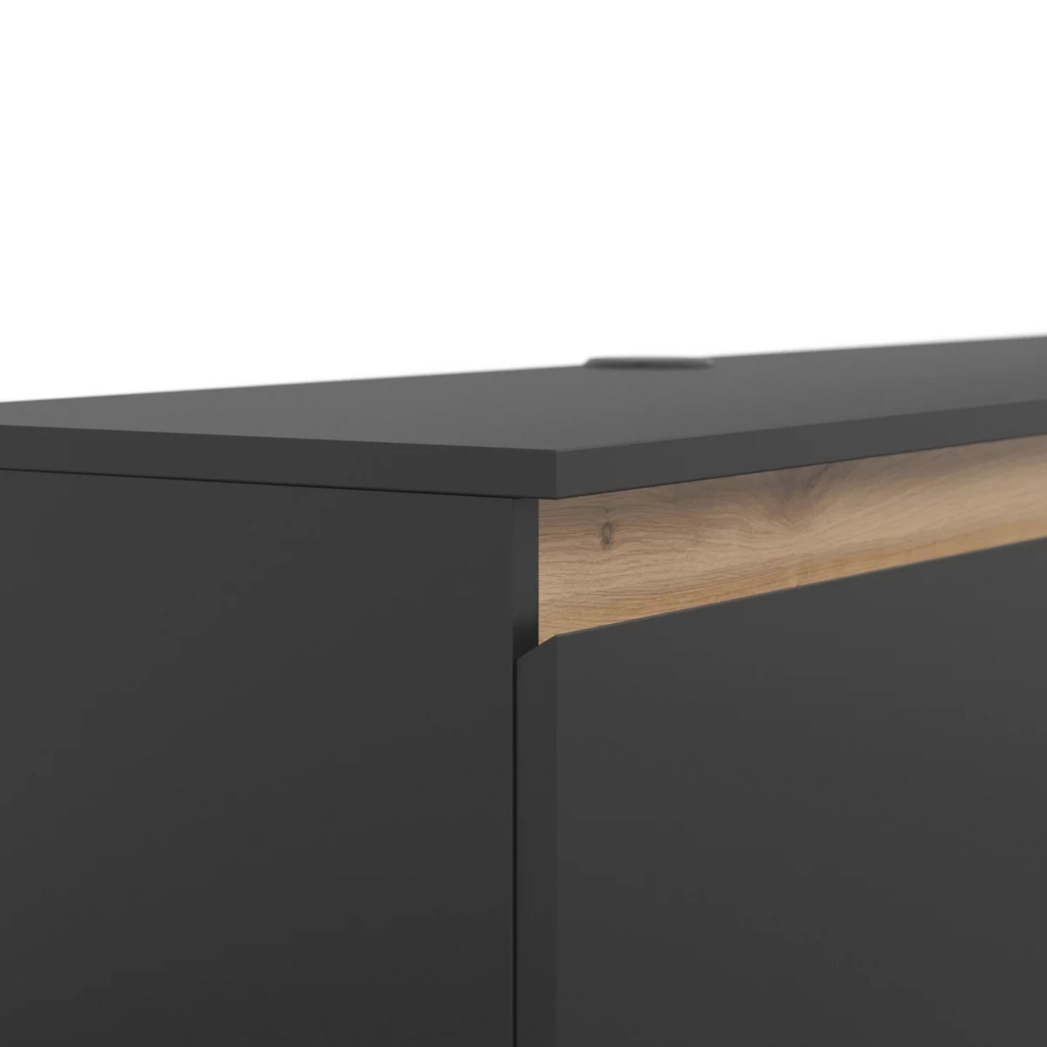 Raven Oak Slat Detail Large Modern TV Media Unit 230cm with Wall Shelf - Black / Artisan Oak
