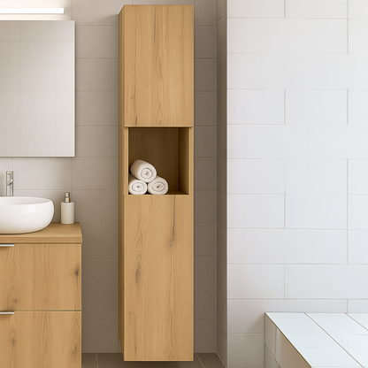 Dove 2 Door Tall Bathroom Cabinet - Evoke Oak