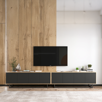 Apollo Modern TV Unit with Metal Base – Black / Oak Wotan