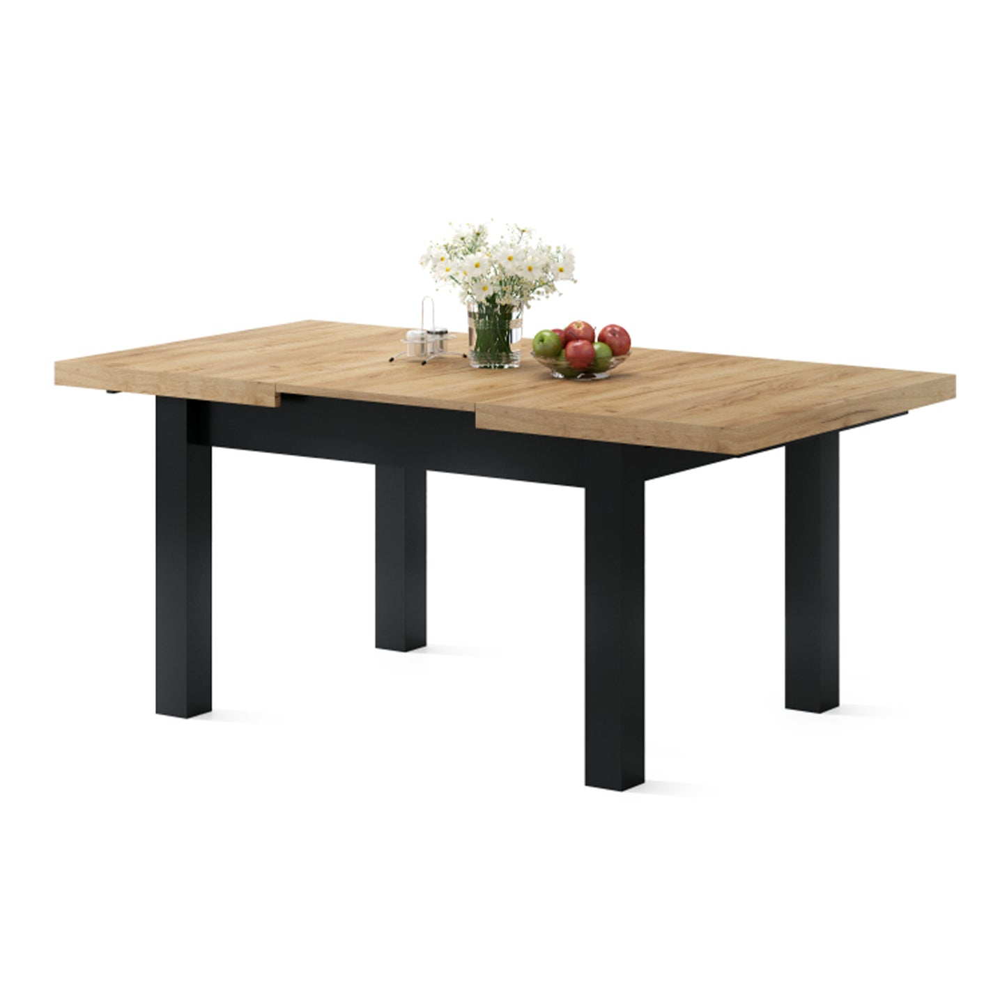 Royal Modern Extendable Dining Table – Gold Craft Oak /Black