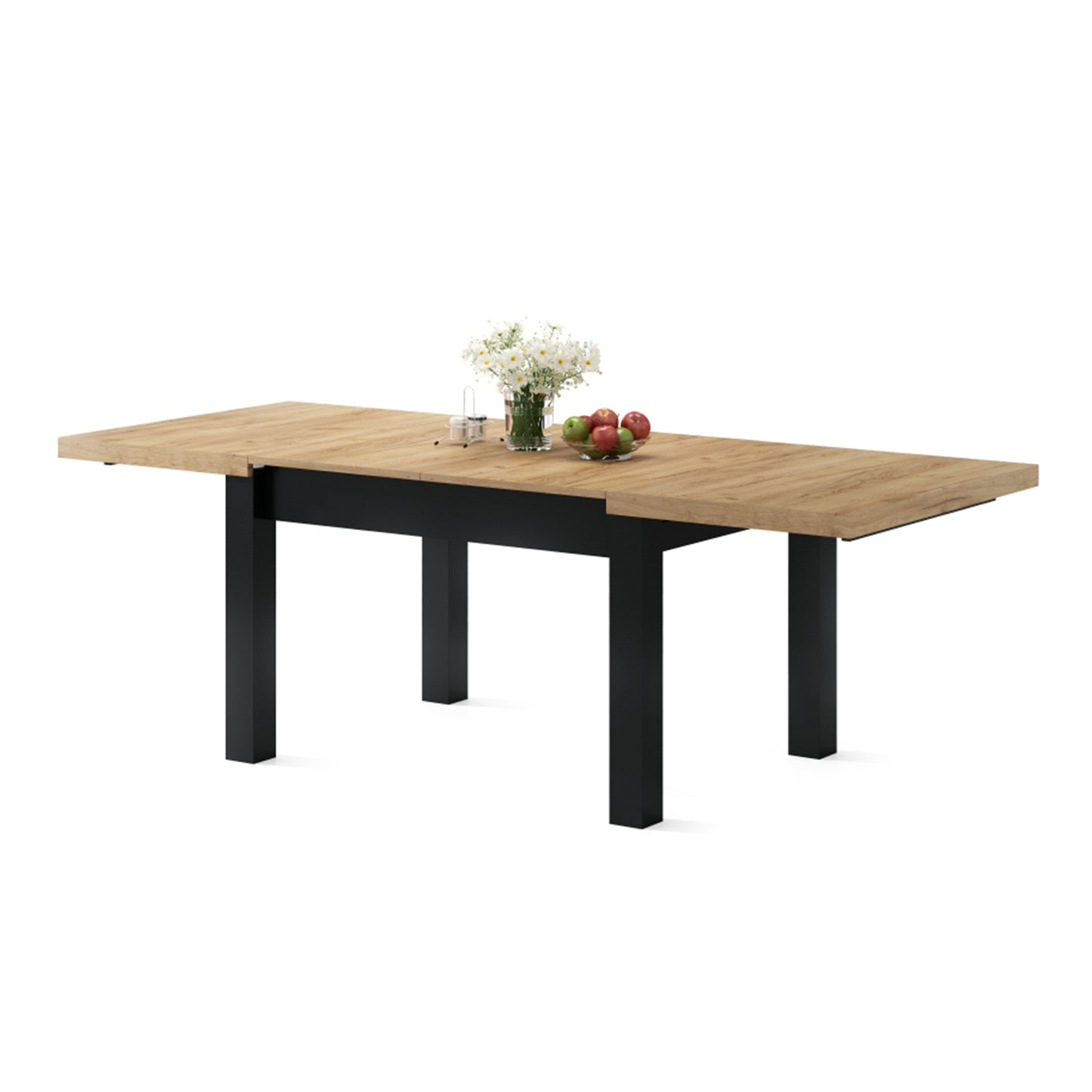 Royal Modern Extendable Dining Table – Gold Craft Oak /Black