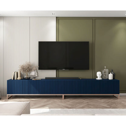 Elpis Glamour Standing TV Cabinet Media Unit with Storage Extra Long 8D 300cm - Navy Matt / Copper Frame