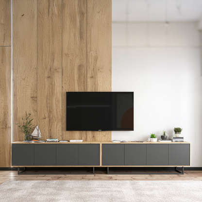 Apollo Modern TV Unit with Metal Base – Grey / Oak Wotan
