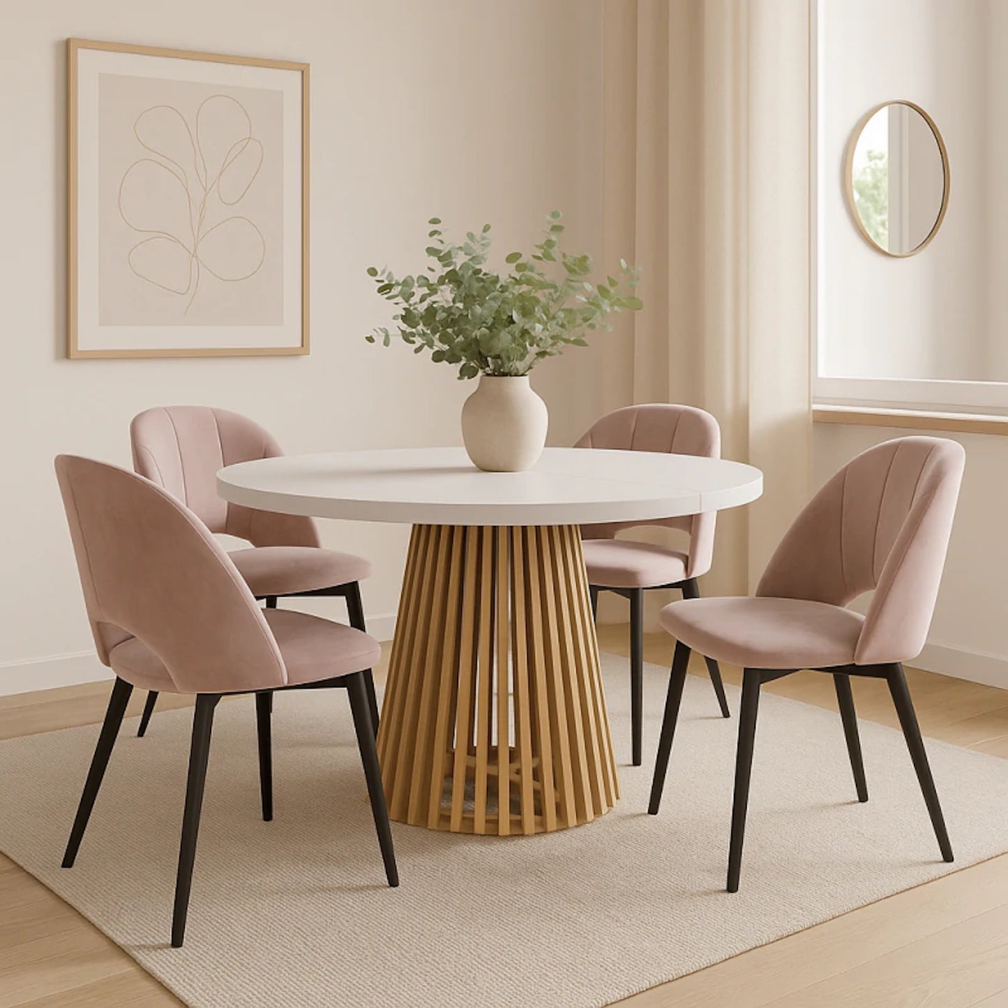 Ruston Round Extendable Table with Slats - White / Gold Craft Oak