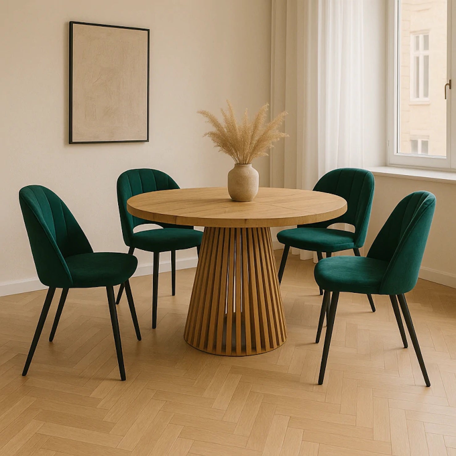 Ruston Round Extendable Table with Slats - Gold Craft Oak