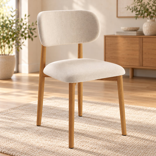 Almo Set of 2 Upholstered Dining Chairs with Solid Oak Frame - Beige