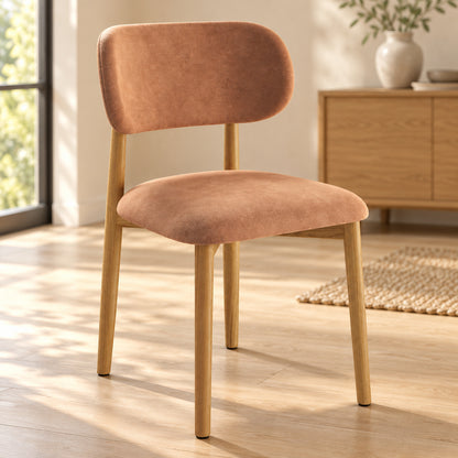 Almo Set of 2 Upholstered Dining Chairs with Solid Oak Frame - Terracotta