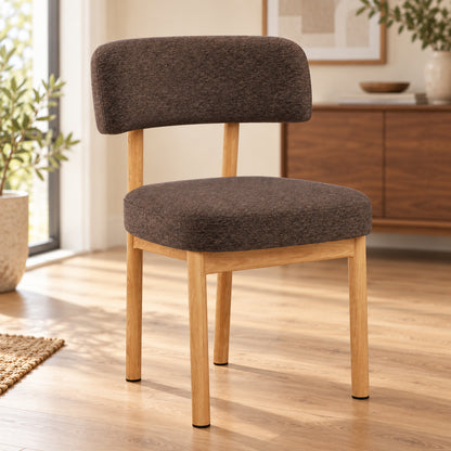 Toray Set of 2 Upholstered Dining Chairs with Oak Effect Frame - Brown