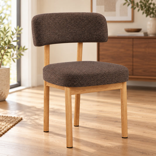 Toray Set of 2 Upholstered Dining Chairs with Oak Effect Frame - Brown