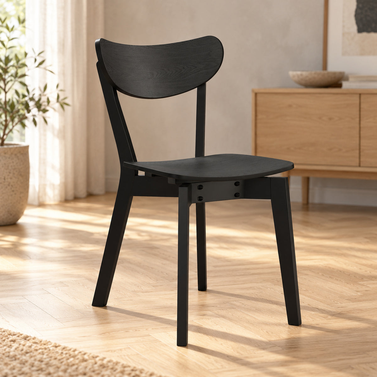 Roxy Luxury Set of 2 Wooden Chairs Retro Scandinavian Style - Black