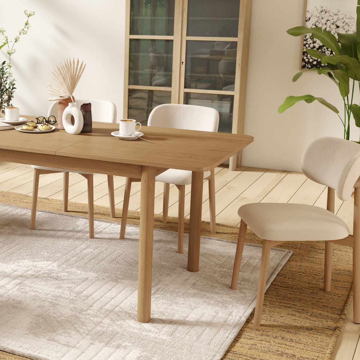 Almo Set of 2 Upholstered Dining Chairs with Solid Oak Frame - Beige