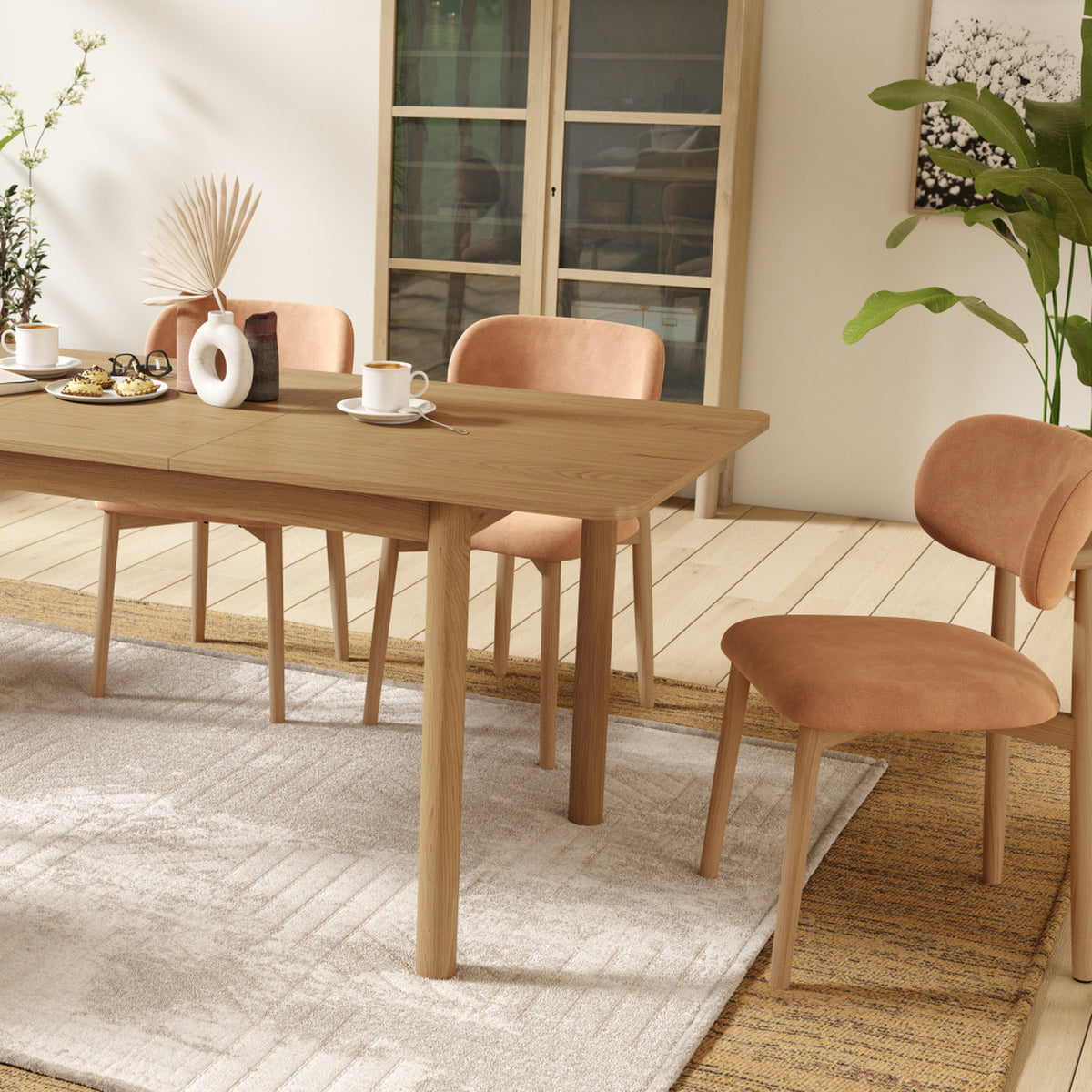 Almo Set of 2 Upholstered Dining Chairs with Solid Oak Frame - Terracotta