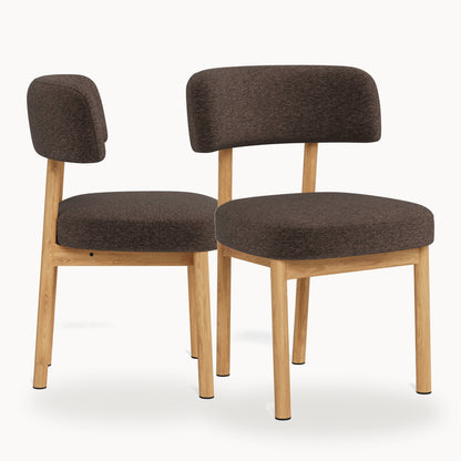 Toray Set of 2 Upholstered Dining Chairs with Oak Effect Frame - Brown