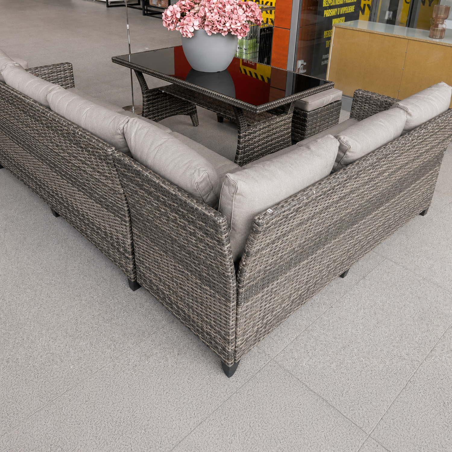 Malaga Rattan Garden Lounge Set with Table, Sofas and Cushioned Stools - Brown