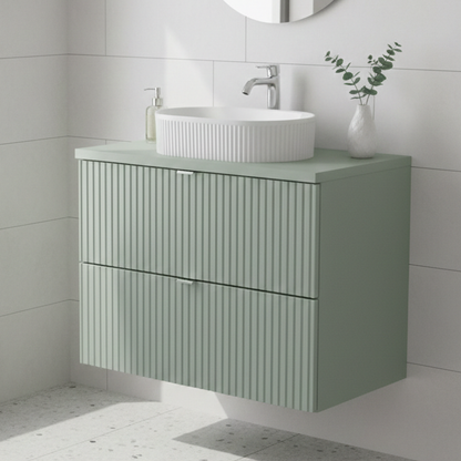 Line Reed 2 Drawer Bathroom Cabinet Vanity Unit 80cm with Worktop Basin - Sage