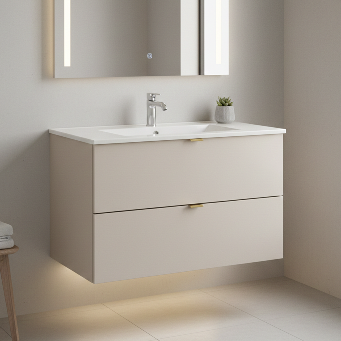 Dalia Bathroom Cabinet 80cm with 2 Drawers and Basin - Cashmere