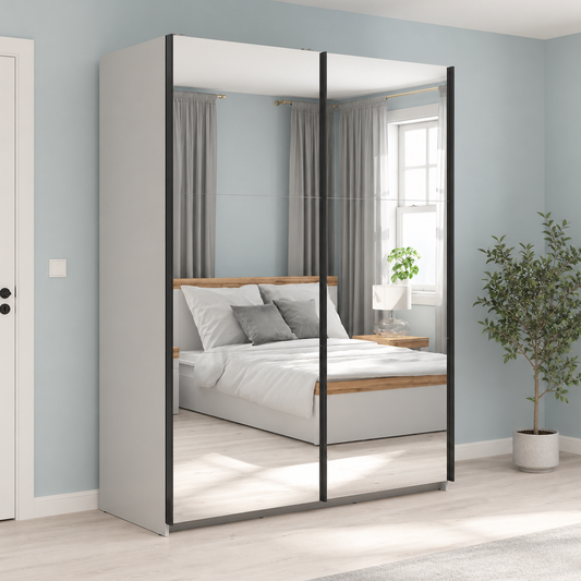 Exter 2 Door Sliding Wardrobe with Mirror 153cm - Cashmere